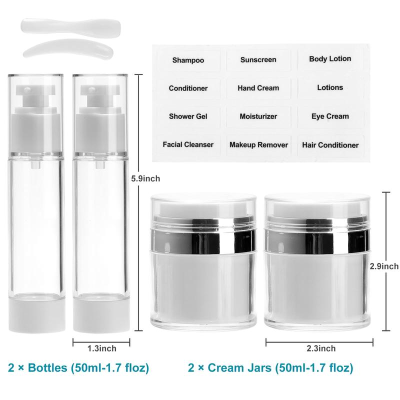 4 Pack Bubimon Airless Pump Jars, 1.7oz 50ml Cosmetic Containers, Leak Proof Refillable jar, Cream Jar, Vacuum Bottle for Cream Lotion, Toiletries, Shampoo, Body wash