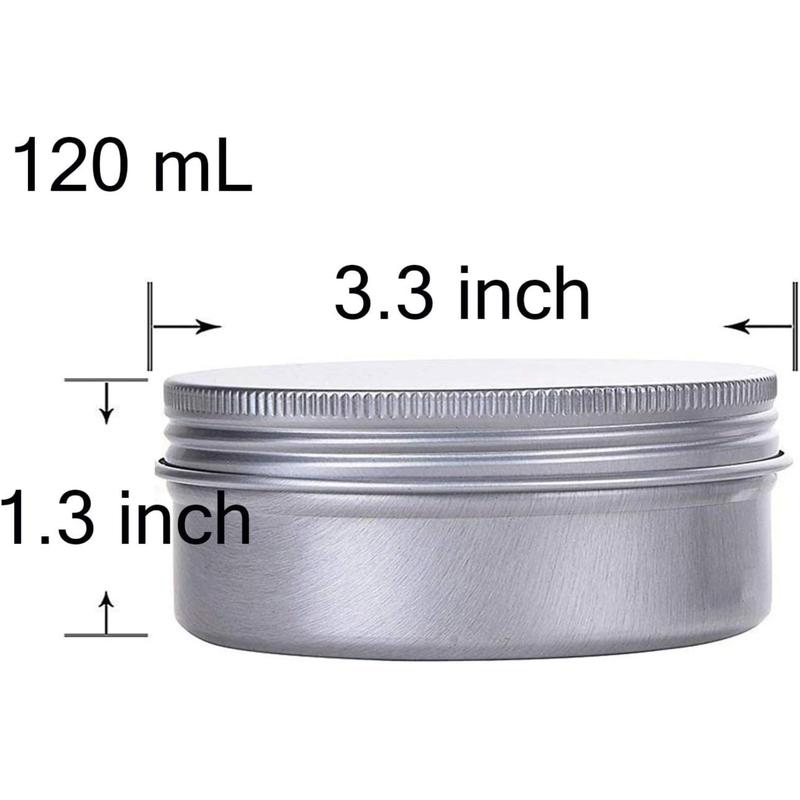 4 Ounce Aluminum Tin Jar Refillable Containers 120 Ml Aluminum Screw Lid Round Tin Container Bottle for Cosmetic,Lip Balm, Cream, 12 Pack Canister Organiser