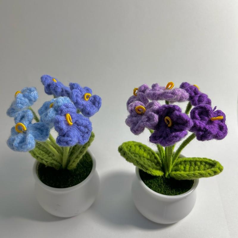 Crochet Forget-Me-Nots Potted Flower Gift Desk Accessory Handmade Cute