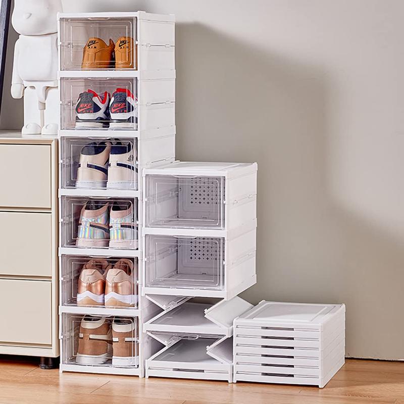 ONAIL Foldable Shoe Rack   Collapsible Storage Box for up to 14. 6-Layer Organizer. Free Standing Stackable Plastic Bins with Lids, foldable shoe rack shoe organizer