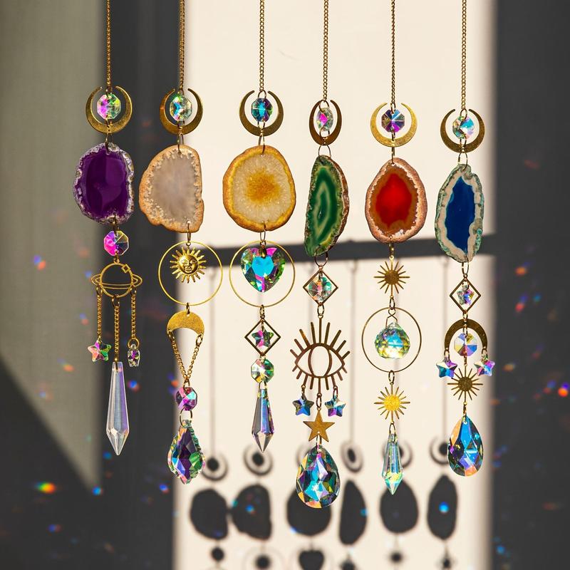 Colorful Artificial Crystal Sun Catcher, 6 Counts set Dream Catcher Hanging Ornament, Hanging Decor for Home Garden Party Wedding