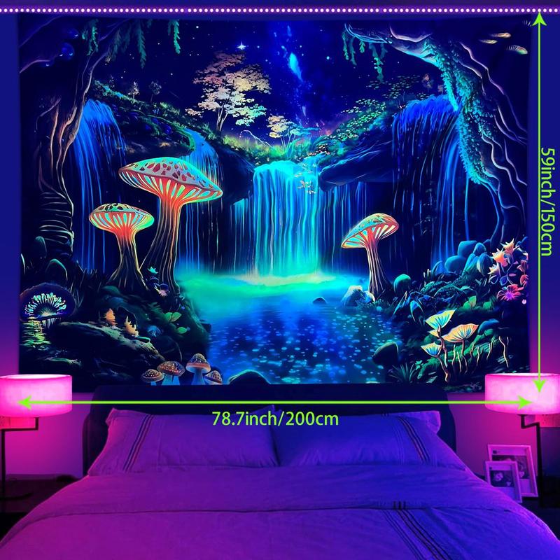 Fluorescent Mushroom Forest Pattern Tapestry, 1 Count UV Responsive Decorative Hanging Tapestry, Wall Hanging Decor for Home Living Room Bedroom, Home Decor