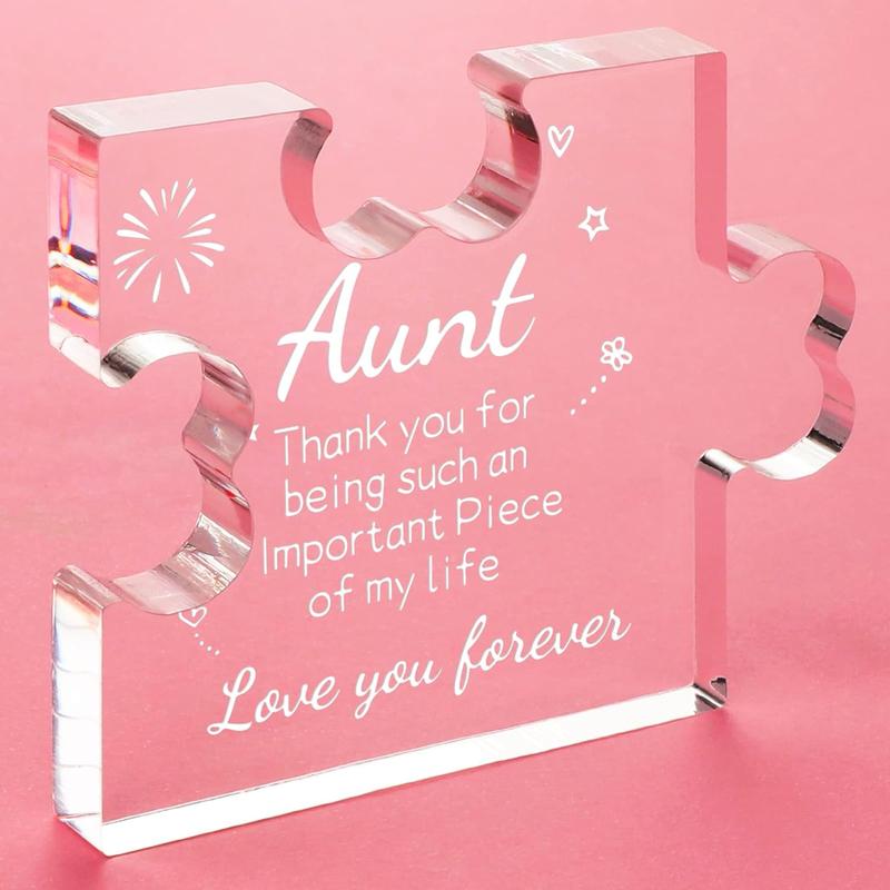 Acrylic Block Puzzle Design Ornaments, 1 Count Letter Pattern Desktop Decorative Ornaments, Creative Tabletop Adornment for Aunt Gifts Home Office, Home Decor Products