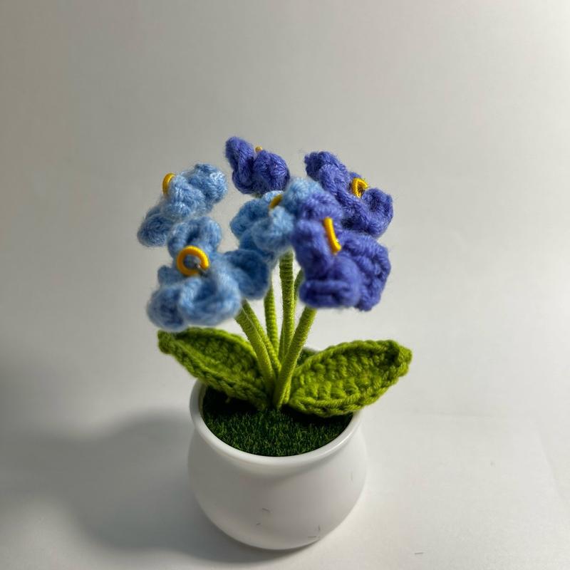 Crochet Forget-Me-Nots Potted Flower Gift Desk Accessory Handmade Cute