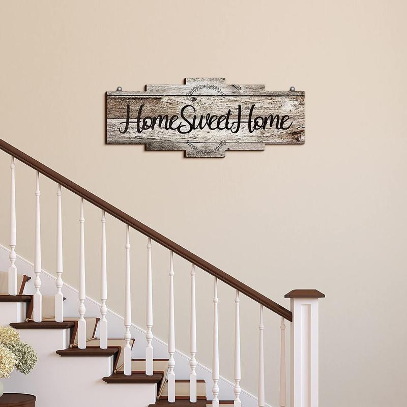 Home Sweet Home Sign, Rustic Wood , Large Farmhouse Home Plaque Wall Hanging Wooden Sign for Bedroom, Living Room, Wall, Wedding Decor (Gray)