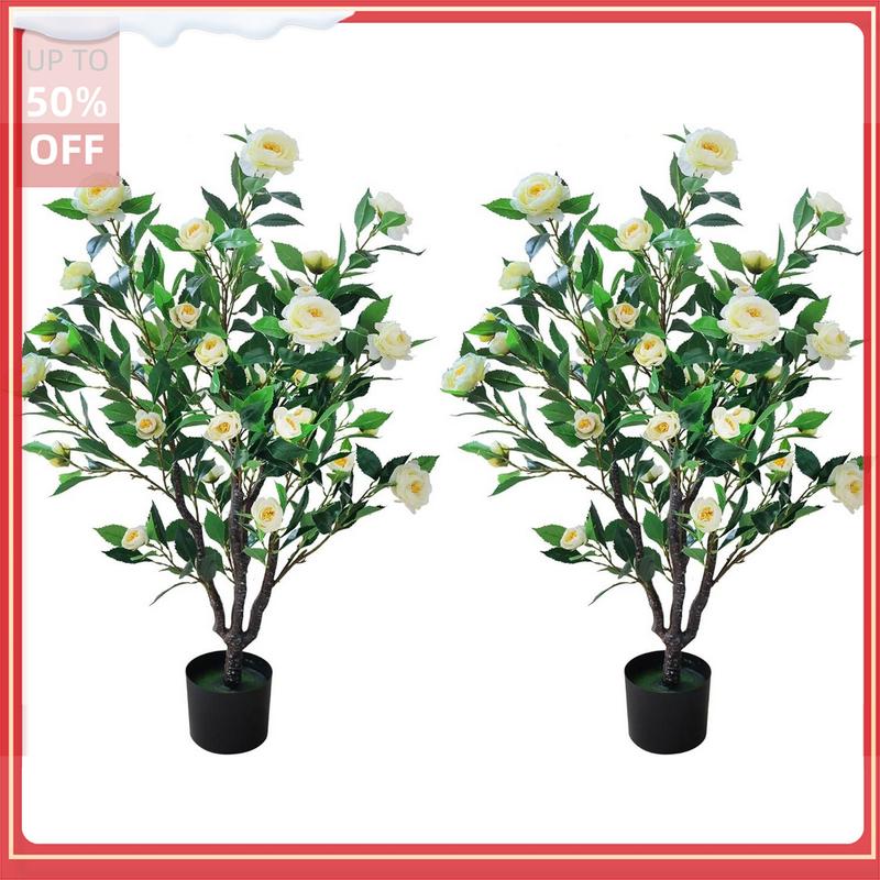 Artificial Camellia flower Tree Plant for Home Decoration (White)  Fruit Ornaments Decorative