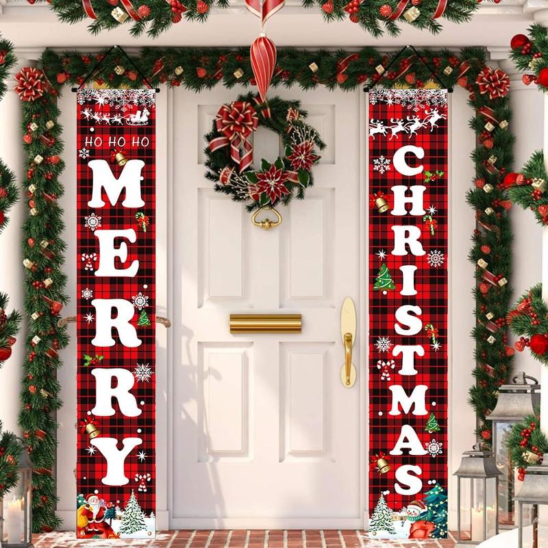 Christmas Decorations Red Black Buffalo Plaid Sign Set for Festival Merry Christmas Door Banner | Outdoor Yard & Front Porch | Indoor & Outdoor Xmas Decor for Home, Wall, Front Door, Yard, and Garage Ornaments