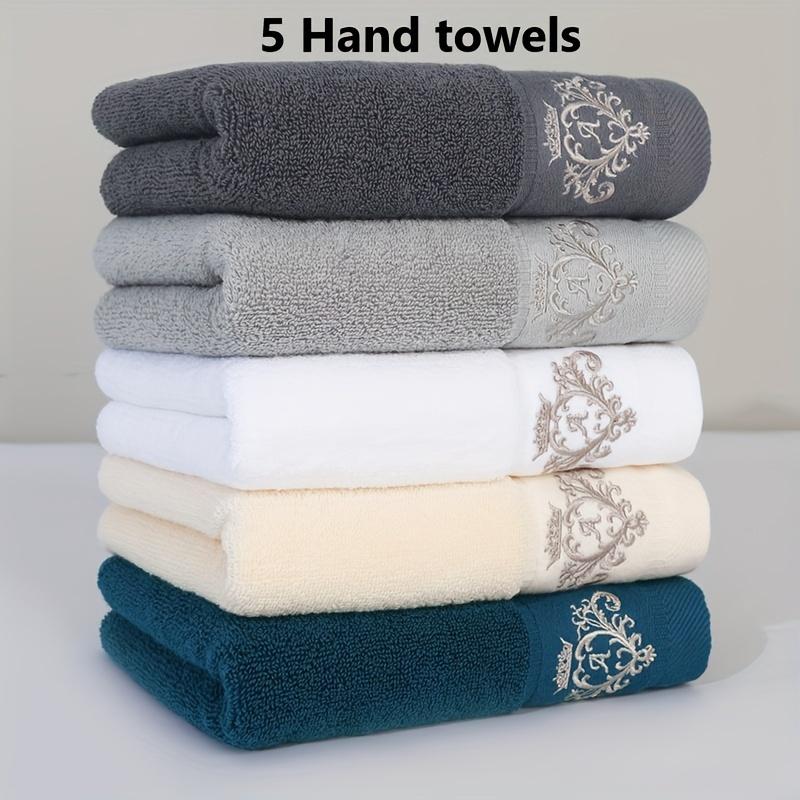 5 pieces 100% cotton thickened face towel, quality interwoven alphabet embroidery hand towel, unisex, bathroom items, household items