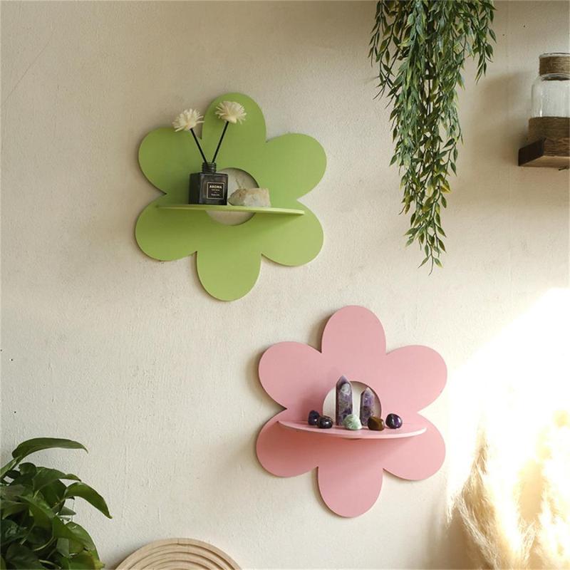 Flower Shaped Wall Mounted Storage Rack, 1 Count Wooden Wall Storage Rack, Household Storage Holder for Home Living Room Bedroom