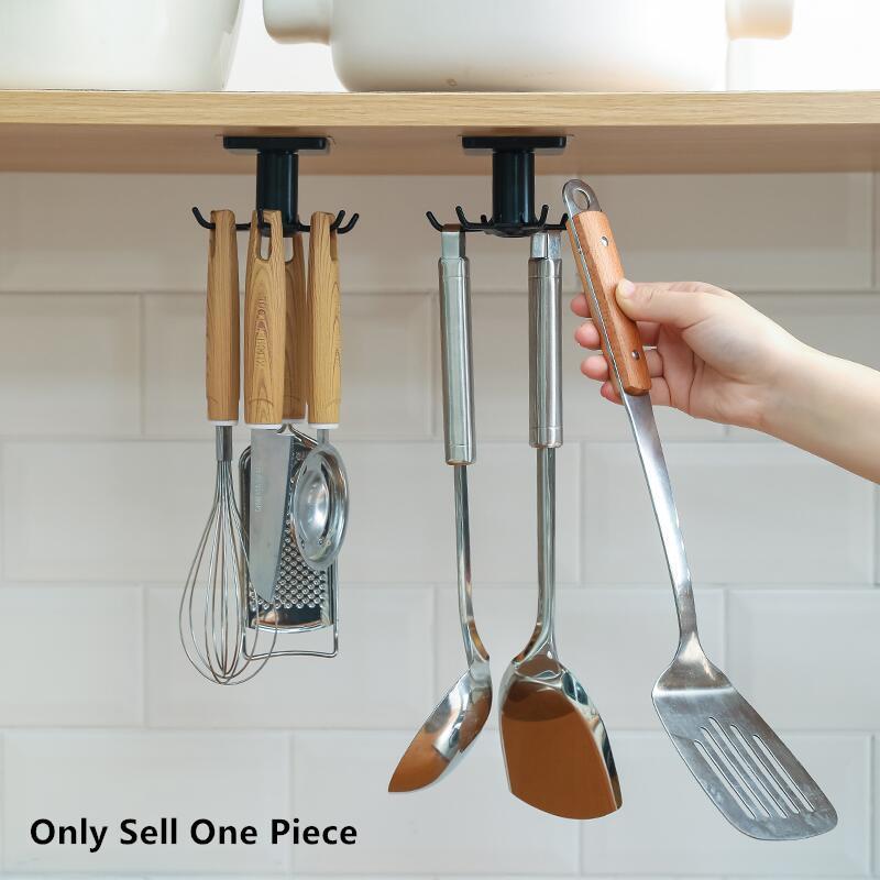 Rotatable Kitchen Cabinet Hook, Punch-free Wall Mounted Storage Holder, Minimalist Solid Color Rotatable Hanging Rack For Kitchen