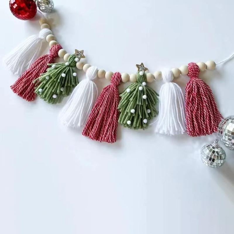 Merry Christmas Tassel Beaded Decoration, Boho Style Christmas Tree Decoration, Wall Hanging Decoration, Door and Window Decoration, Room Decoration