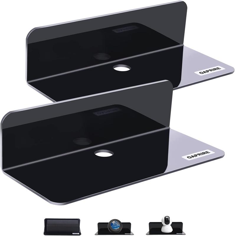 Floating Wall Shelves Set of 2, -Free Expand Wall Space, Small Display Shelf for  Speaker Action Figures with  Clips