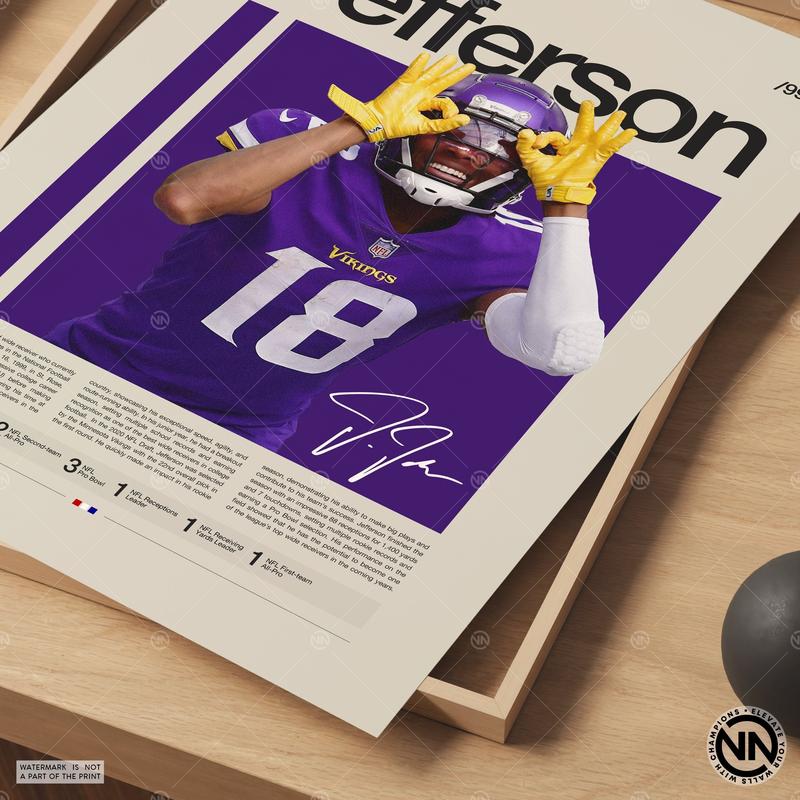 Justin's Jefferson Poster, Minnesotaaa Vikings Print, Poster, Sports Poster, Football Poster, NFLll Wall Art, Sports Bedroom Posters Poster No Frame