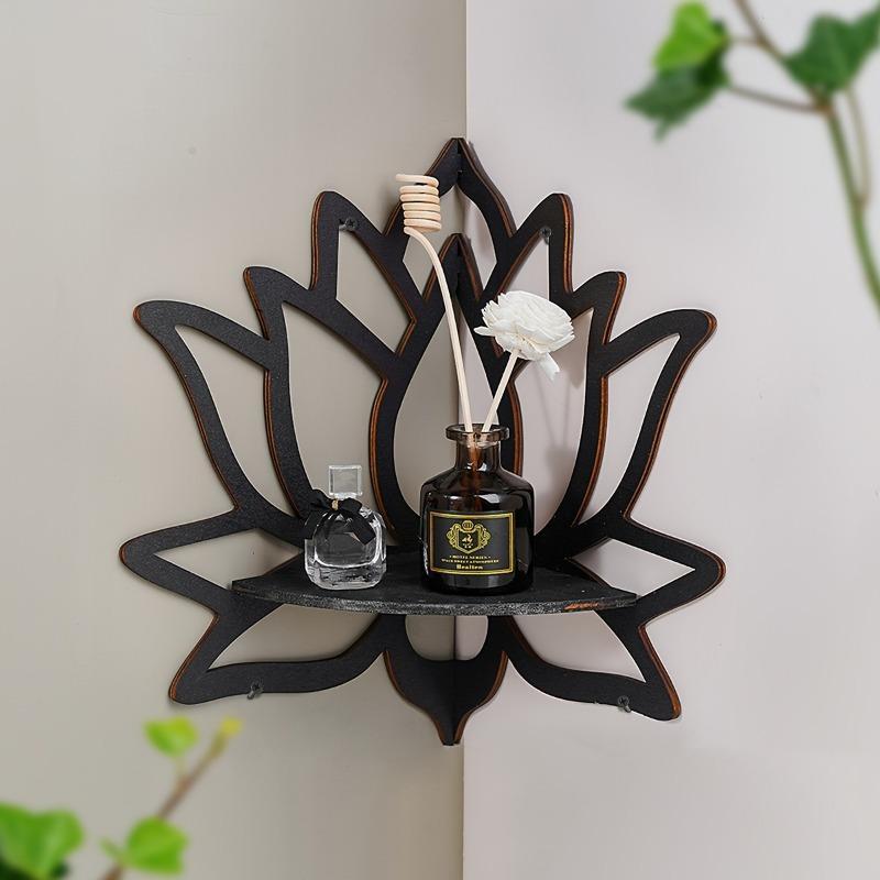 Wooden Lotus Shaped Wall Mounted Storage Rack, 1 Count Wall Corner Display Rack, Home Decor Storage Organizer for Plants & Toys & Aromatherapy Candles