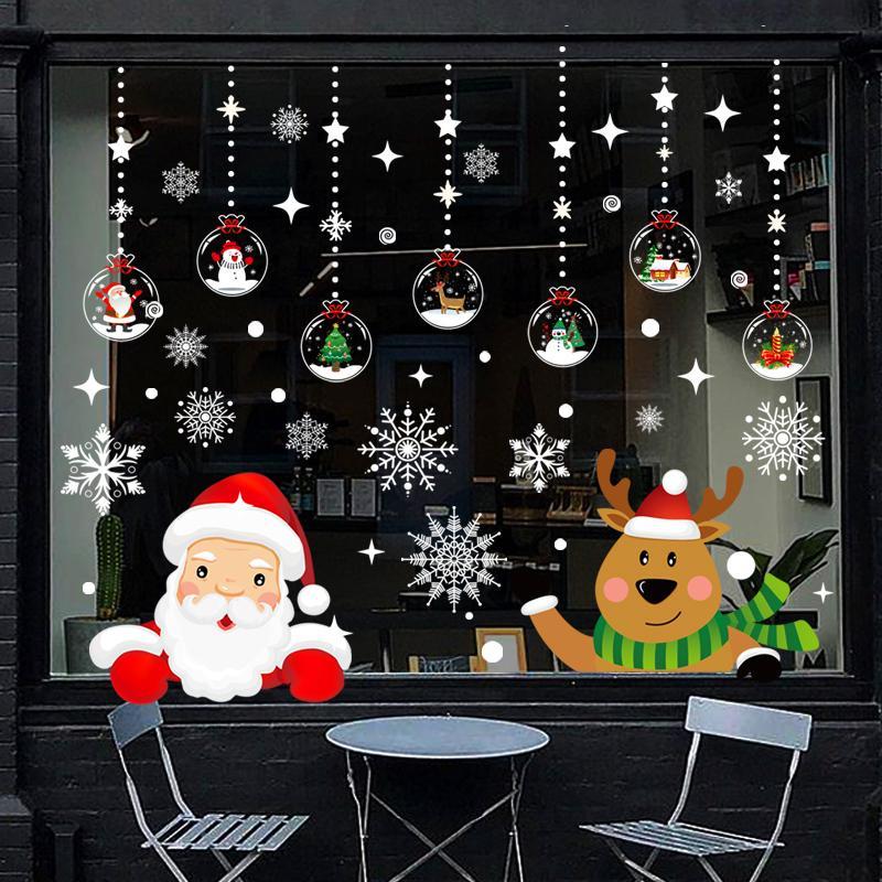 Christmas Window Sticker, 1 Set Santa Claus & Reindeer Pattern Window Decal, Window Decoration for Home Party Festival