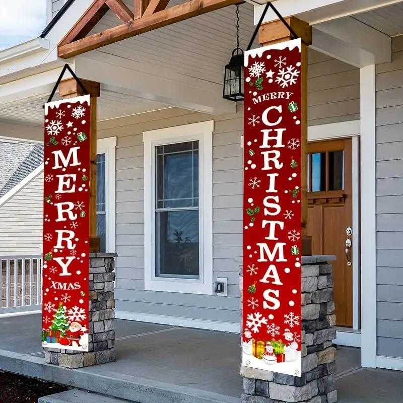 Letter Pattern Christmas Banner, 2 Counts set Merry Christmas Hanging Banner, Festive Atmosphere Decoration for Home, Party, Garden