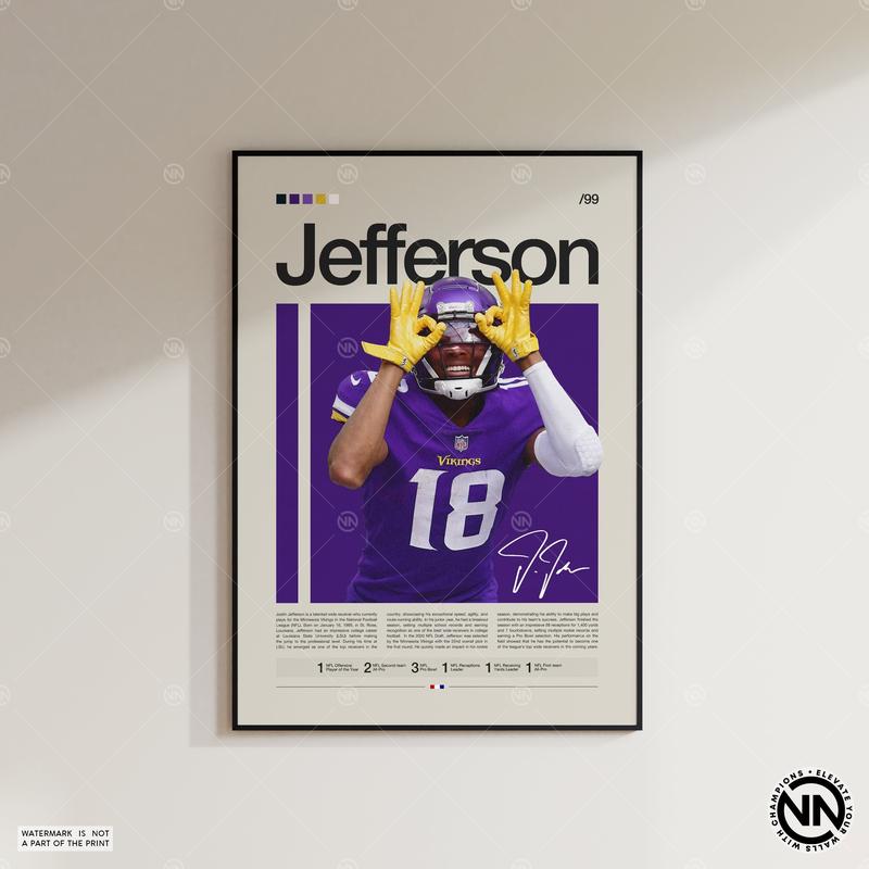 Justin's Jefferson Poster, Minnesotaaa Vikings Print, Poster, Sports Poster, Football Poster, NFLll Wall Art, Sports Bedroom Posters Poster No Frame