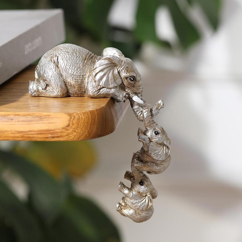 Elephant Design Ornaments, 3pcs set Elephant Mother Hanging Two Babies Statue Figurine, Resin Decoration Craft for Yard Garden Home Living Room Decors, Room Accessories