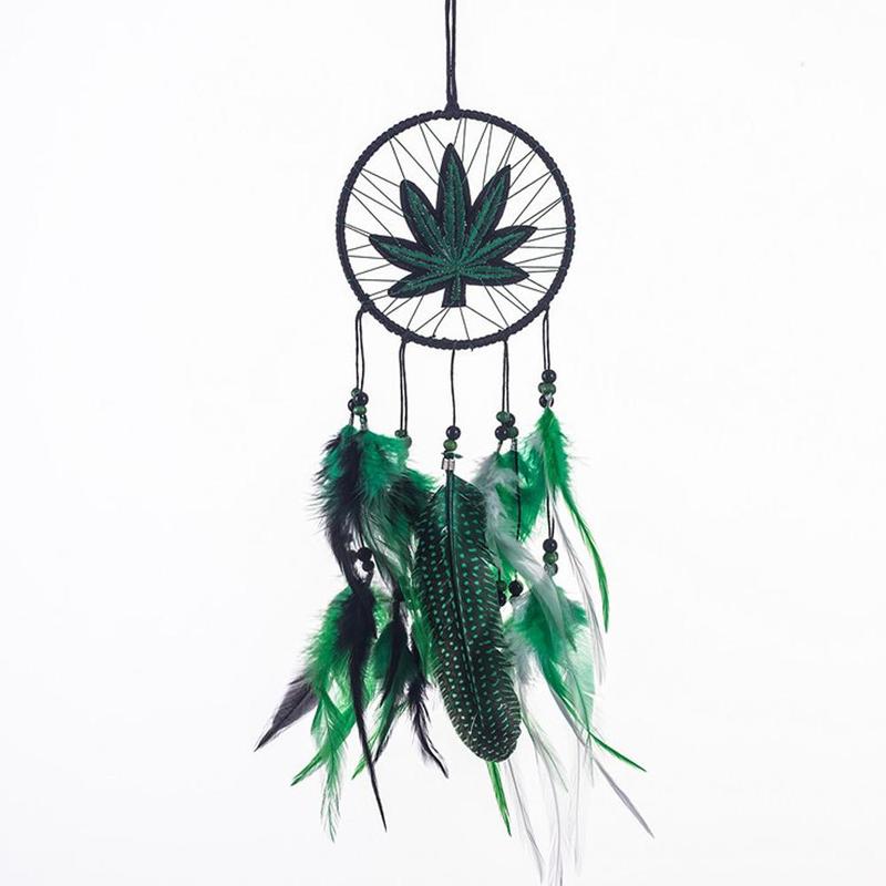 Weed Embroidered Dream Catcher, Faux Feather Design Hanging Dream Catcher, Home Decor for Living Room Bedroom, Gift for Women Men, Room Decoration