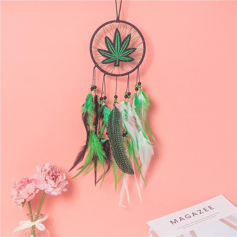 Weed Embroidered Dream Catcher, Faux Feather Design Hanging Dream Catcher, Home Decor for Living Room Bedroom, Gift for Women Men, Room Decoration