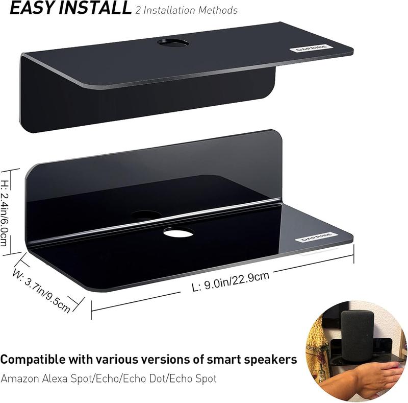 Floating Wall Shelves Set of 2, -Free Expand Wall Space, Small Display Shelf for  Speaker Action Figures with  Clips