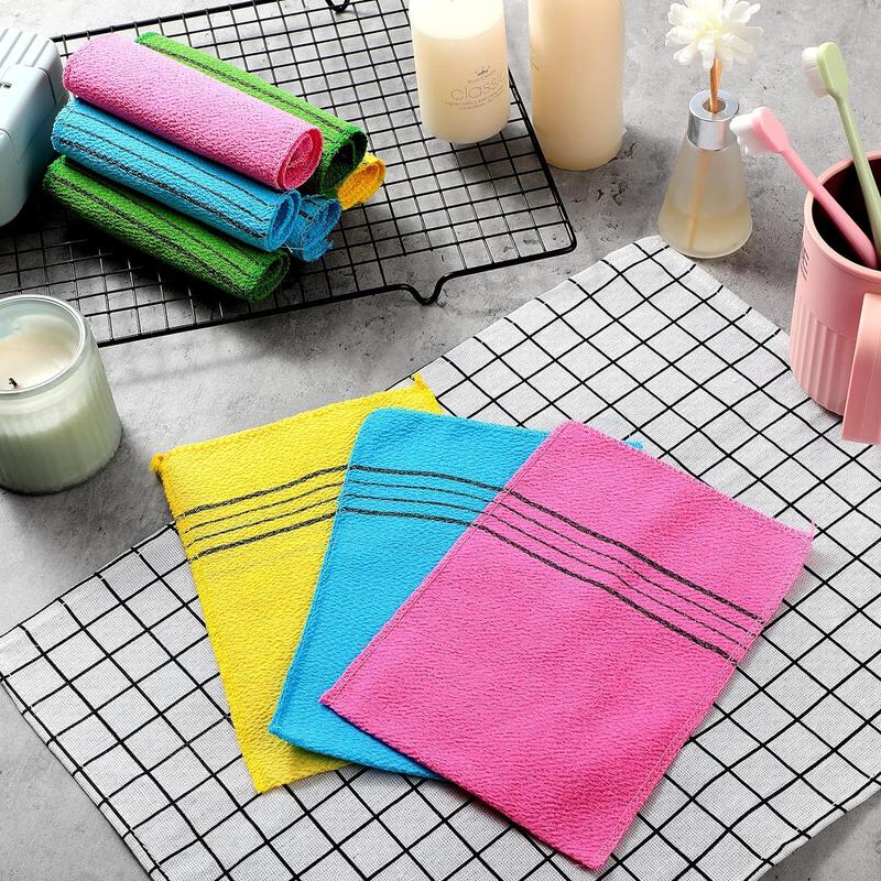 12 Pieces Korean Exfoliating Mitt Exfoliating Cloth Towel Korean Style Body Scrub Korean Style Scrubbing Cloth Bath Body Exfoliating Scrub Towel(Yellow, Green, Blue, Pink, Small) Accessories Cleaning