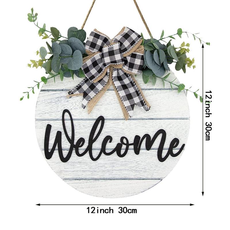 Wooden Letter Pattern Welcome Sign, Round Wooden Sign for Front Door, Farmhouse Welcome Sign for Home Wall Indoor and Outdoor Decor