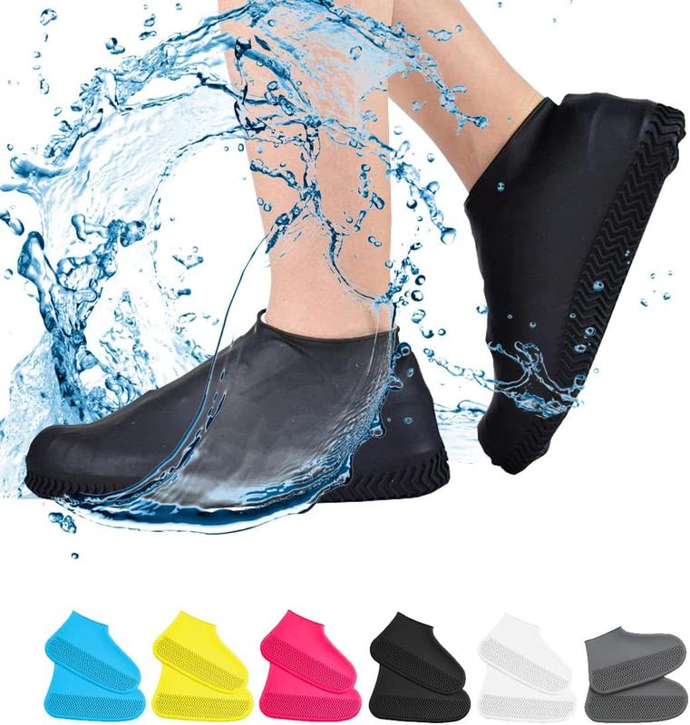 Waterproof Shoe Covers, Non-Slip Water Resistant Overshoes Silicone Rubber Rain Shoe Cover for Men, Women, Kids - Large, Black