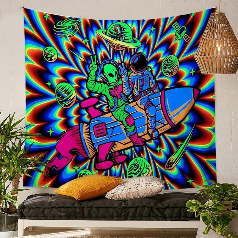 Alien & Astronaut Pattern Tapestry, Creative Boho Style Wall Hanging Blanket, Wall Decor for Home Living Room Bedroom