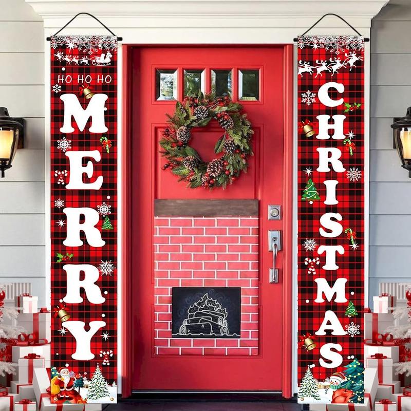 Christmas Decorations Red Black Buffalo Plaid Sign Set for Festival Merry Christmas Door Banner | Outdoor Yard & Front Porch | Indoor & Outdoor Xmas Decor for Home, Wall, Front Door, Yard, and Garage Ornaments