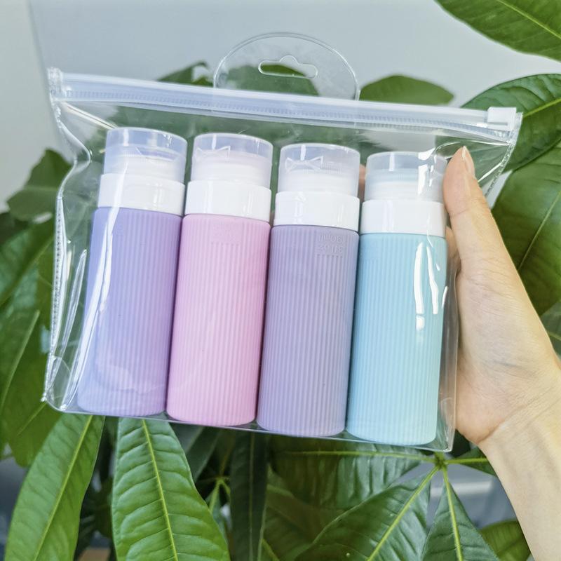 Empty Silicone Travel Bottle, 4 Counts set Lotion Shampoo Press Bottle, Dustproof Storage Bottle for Home & Travel