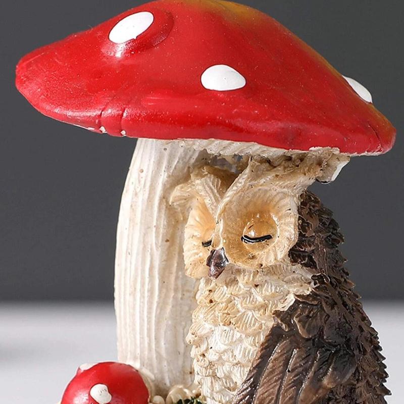 Owl Design Mushroom House Design Ornament, Cute Resin Decoration Craft, Desktop Decorative Ornament for Home Office